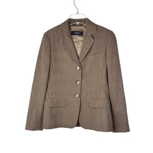 Weekend Max‎ Mara Plaid Blazer Jacket Wool Blend Brown Classic Tailored Women's